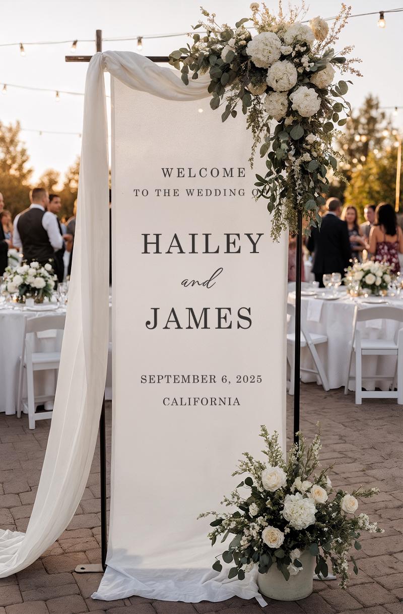 Custom Wedding Welcome Sign | Personalized Fabric Linen Banner for Ceremony or Reception Entrance | Rustic Modern Wedding Decoration