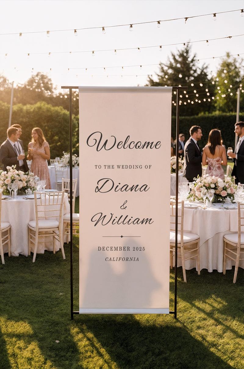 Custom Wedding Welcome Sign | Personalized Fabric Linen Banner for Ceremony or Reception Entrance | Rustic Modern Wedding Decoration