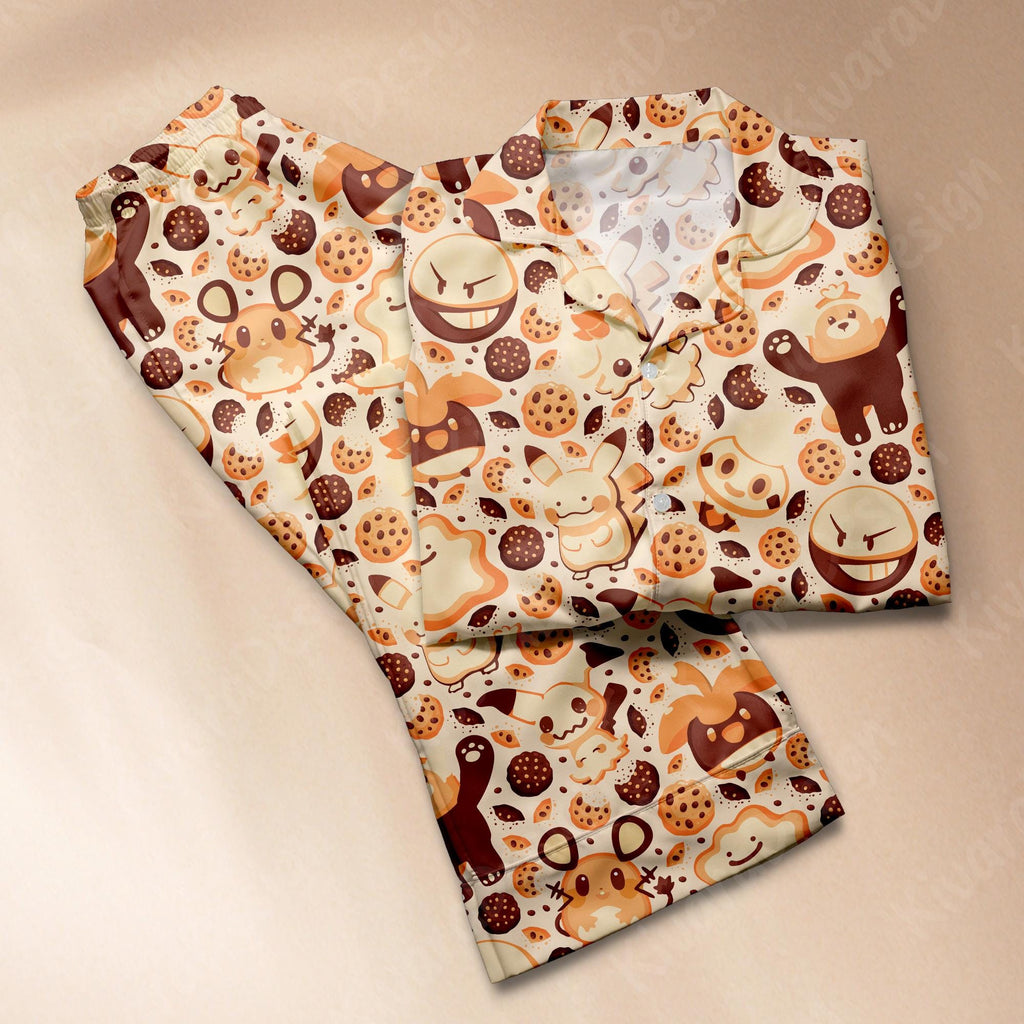 Anime Chip Cookies Pajama Set, Cookies Sleepwear Soft Polyester Pajamas Loungewear for Fans
