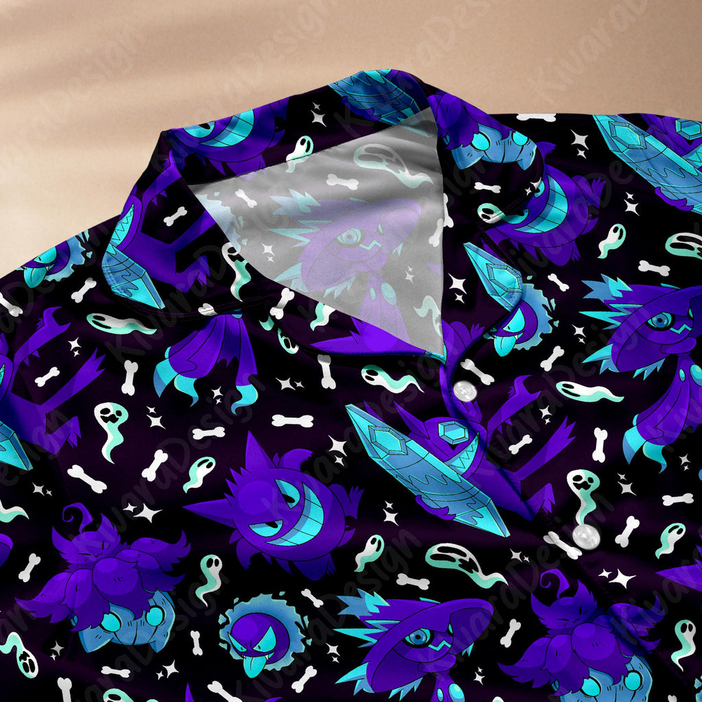 Ghostly Mystic Pajamas Set Fire Blue Ghost Anime Loungewear Polyester Blend Couple Pajamas Set