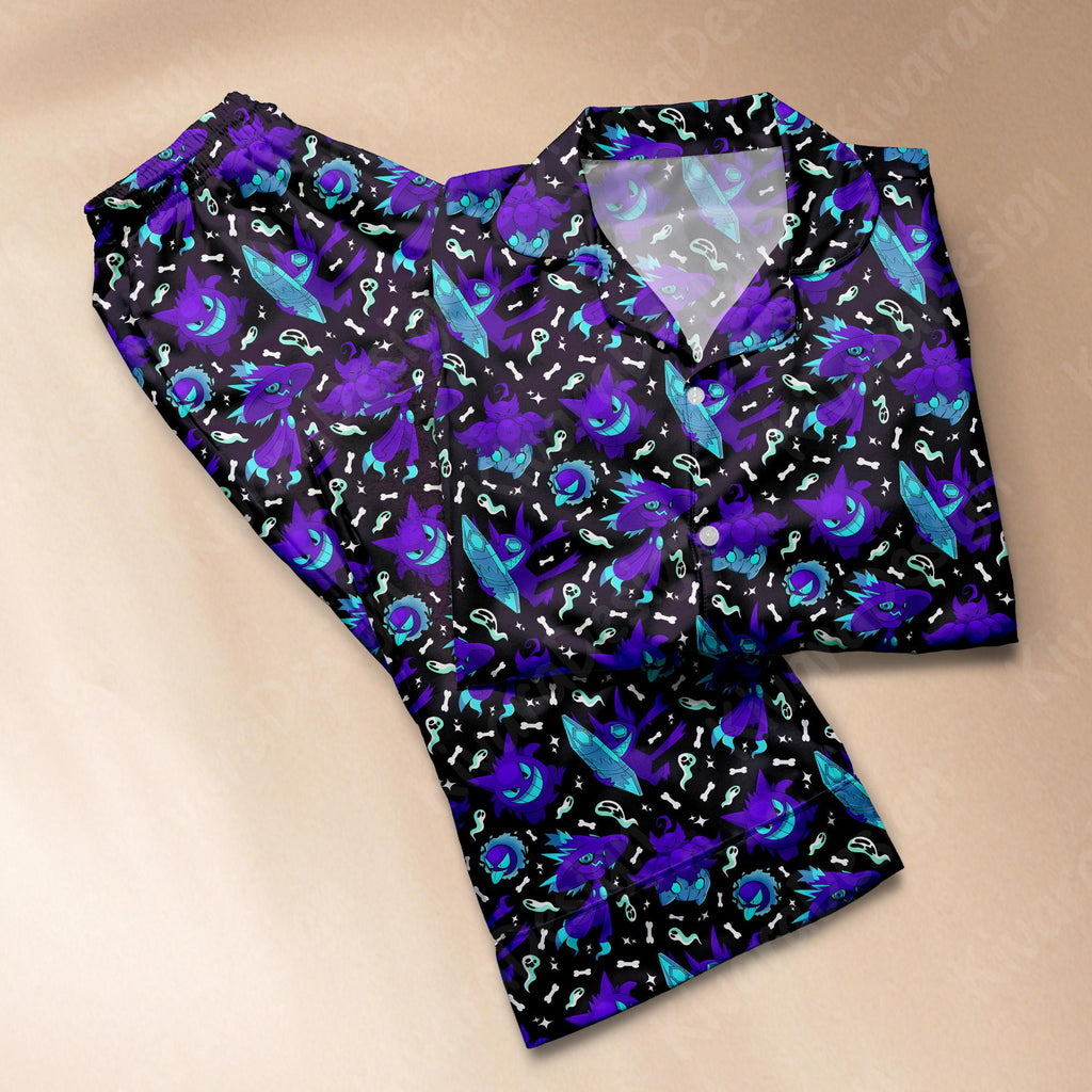 Ghostly Mystic Pajamas Set Fire Blue Ghost Anime Loungewear Polyester Blend Couple Pajamas Set