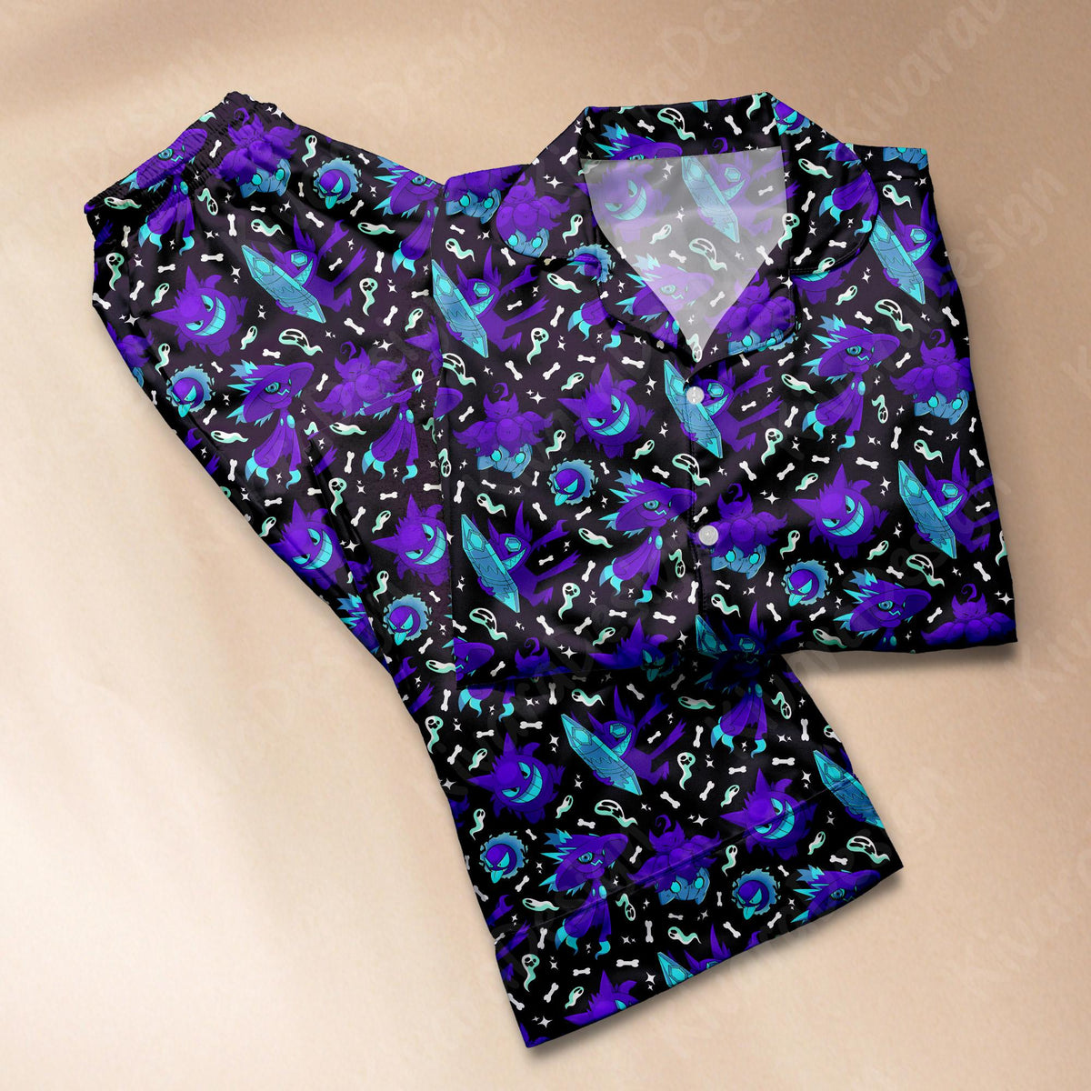 Ghostly Mystic Pajamas Set Fire Blue Ghost Anime Loungewear Polyester Blend Couple Pajamas Set
