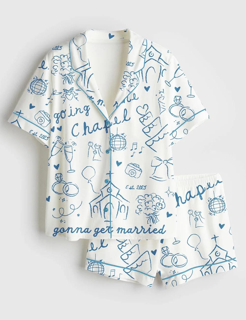 2026 Going To Satin Pajama The Chapel, Pjs Gonna Get Married Bachelorette Bride Wedding Art Print Short Sleeve Pajama, Christmas Shirt Gift