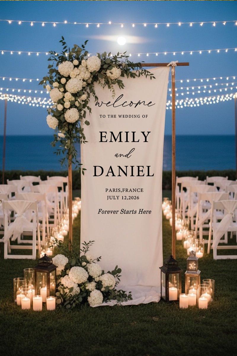 Modern Wedding Welcome Sign | Custom Linen Fabric Banner | Minimalist Wedding Decoration | Personalized Ceremony Sign