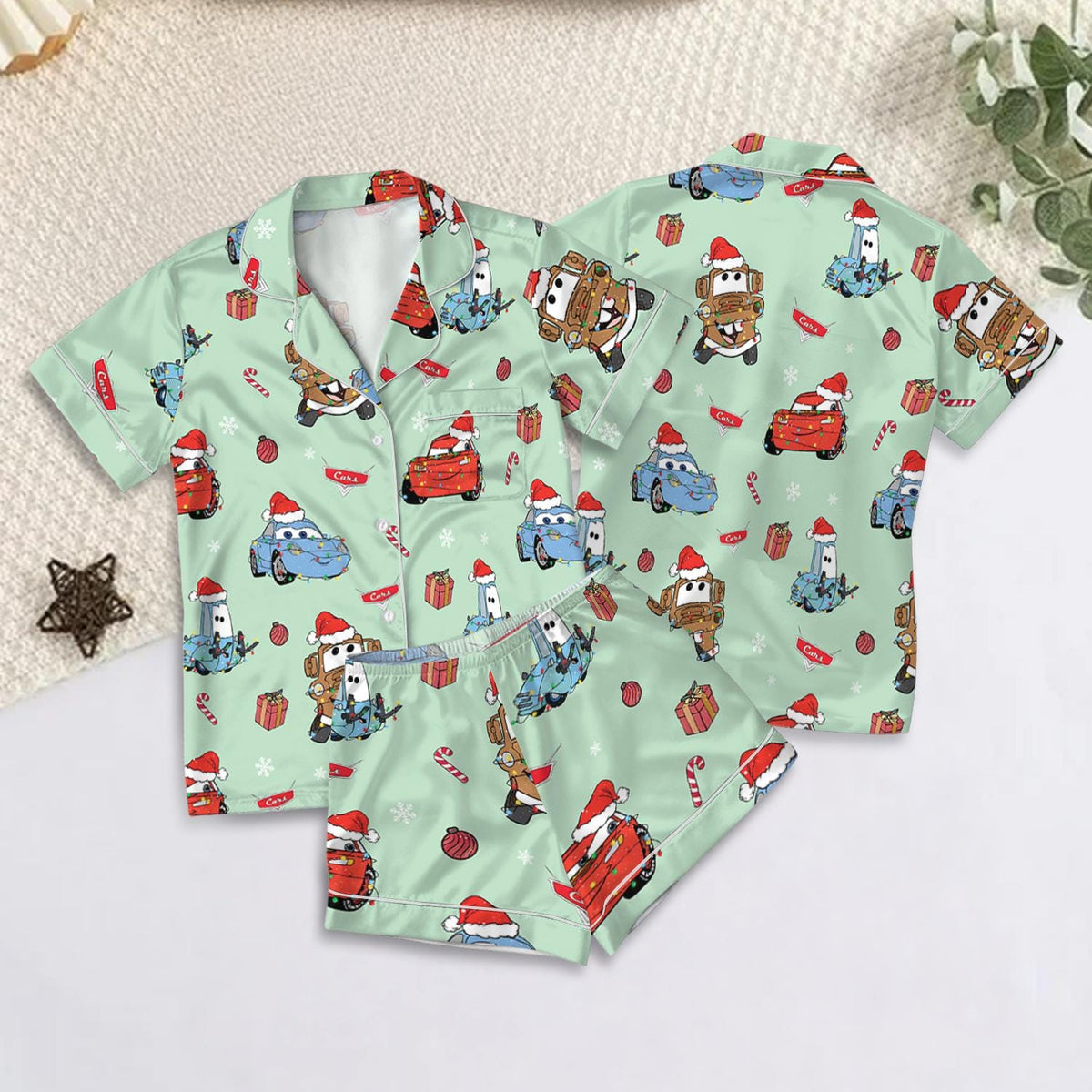 Lightning McQueen Christmas Satin Pajamas Set, Disney Pixar Cars Shirt, McQueen Santa Pjs, Magic Kingdom Pajamas, Vintage Disney Car Gift