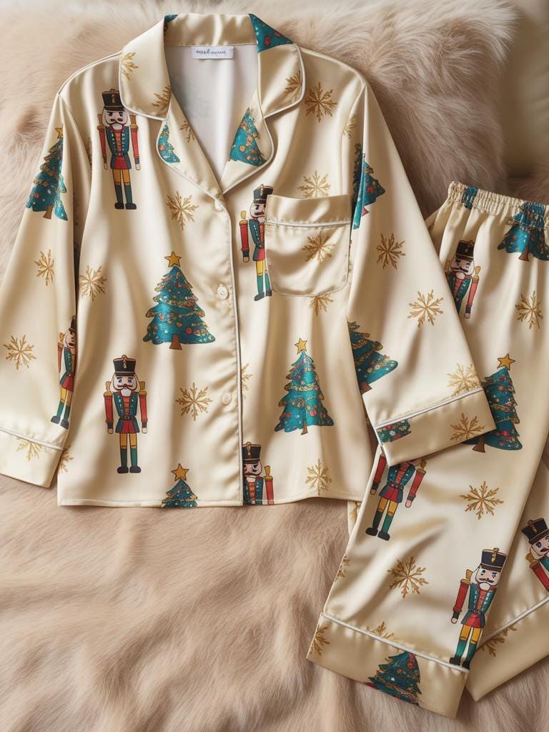 Cute Nutcracker Christmas Tree Satin Pajamas Set, Christmas Pajamas, Christmas Nutcracker Pajamas, Nutcracker Pjs, Family Christmas Pajamas