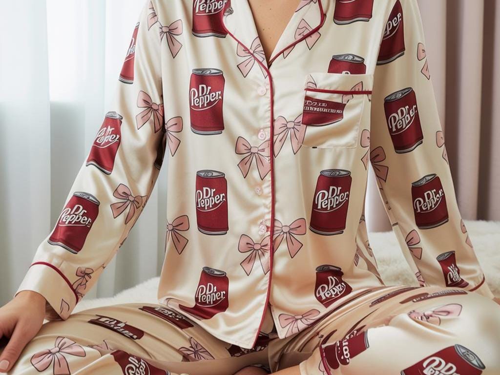 Coquette Dr Pepper Satin Pajamas Set, Dr Pepper Soda Lover Pajamas, Drinks Lover Loungewear, Diet Pepper Sleepwear, Gift for Dr Pepper Lover
