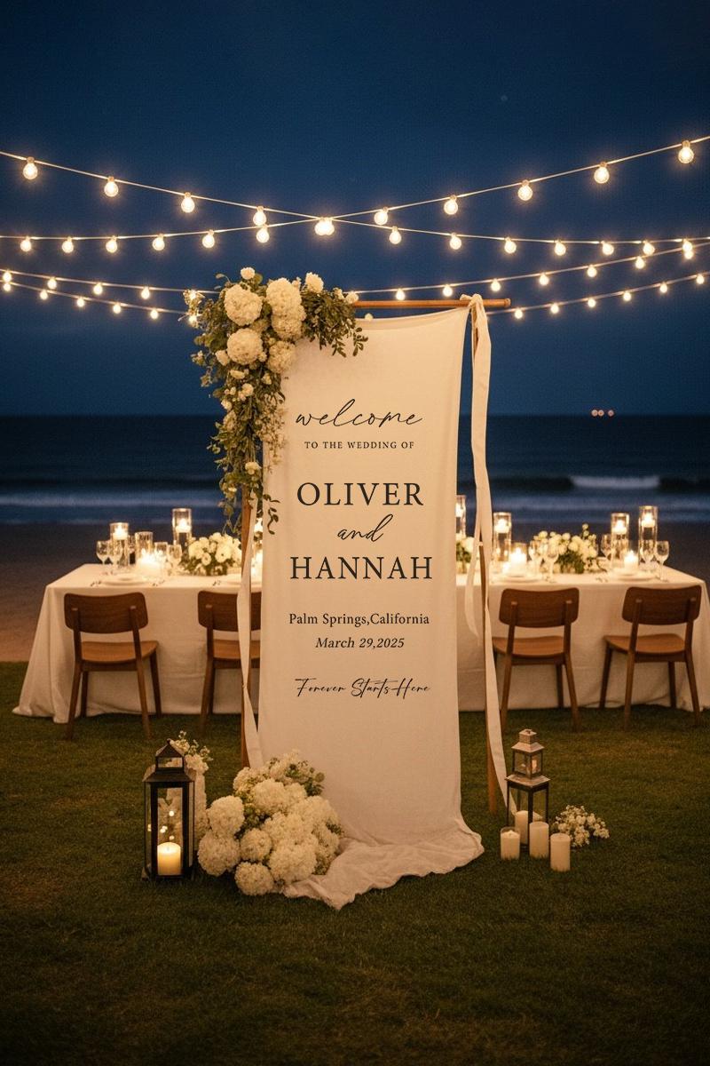 Personalized Linen Wedding Banner | Custom Fabric Welcome Sign for Ceremony & Reception | Rustic Boho Modern Wedding Décor