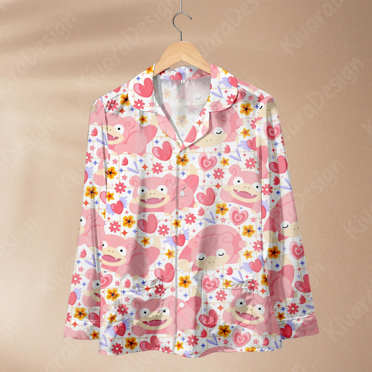 Slowpoke Relaxed Pajama Set, Cute Anime Kawaii Loungewear, Polyester Sleepwear Gift for Fans, Cozy Cosplay Shirt