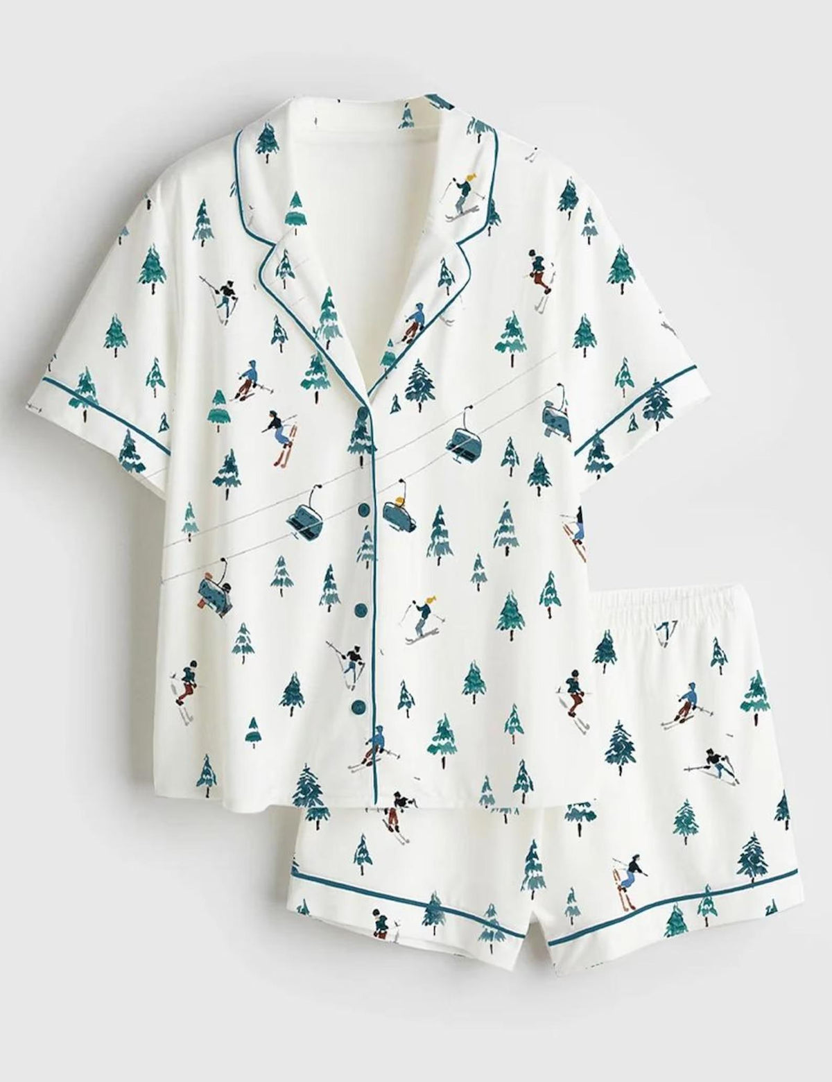 Apres Ski Mountains Satin Pajama Set, Pajamas Après Ski Mountains, Short Sleeve Mountain Pajamas, Pjs Gift for Her Winter Holiday Sleepwear