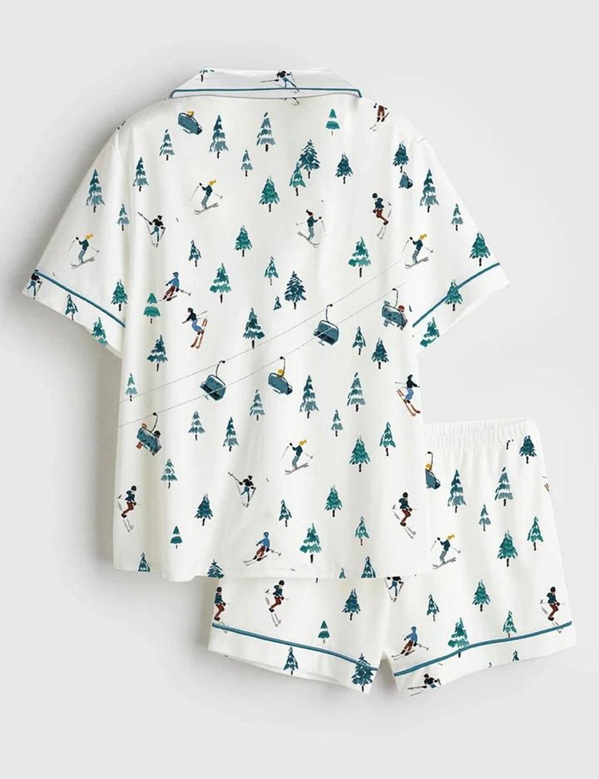 Apres Ski Mountains Satin Pajama Set, Pajamas Après Ski Mountains, Short Sleeve Mountain Pajamas, Pjs Gift for Her Winter Holiday Sleepwear