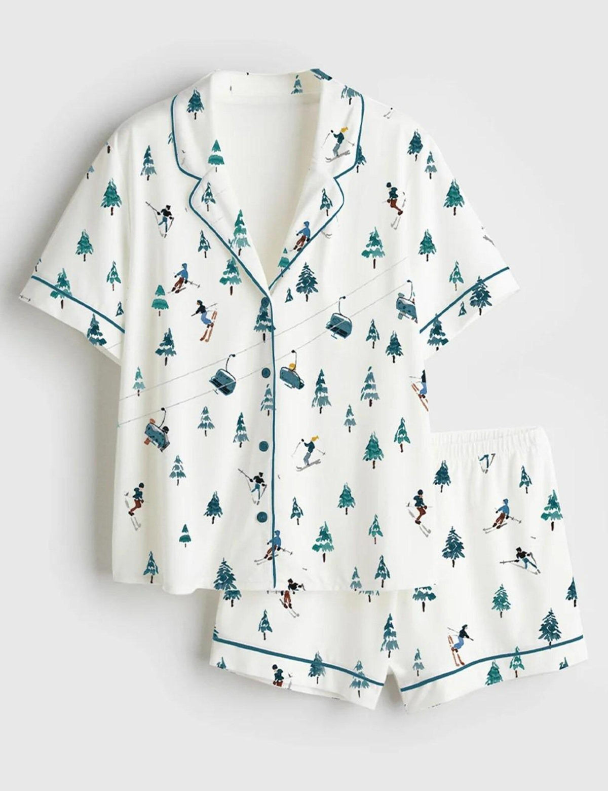 Apres Ski Mountains Satin Pajama Set, Pajamas Après Ski Mountains, Short Sleeve Mountain Pajamas, Pjs Gift for Her Winter Holiday Sleepwear