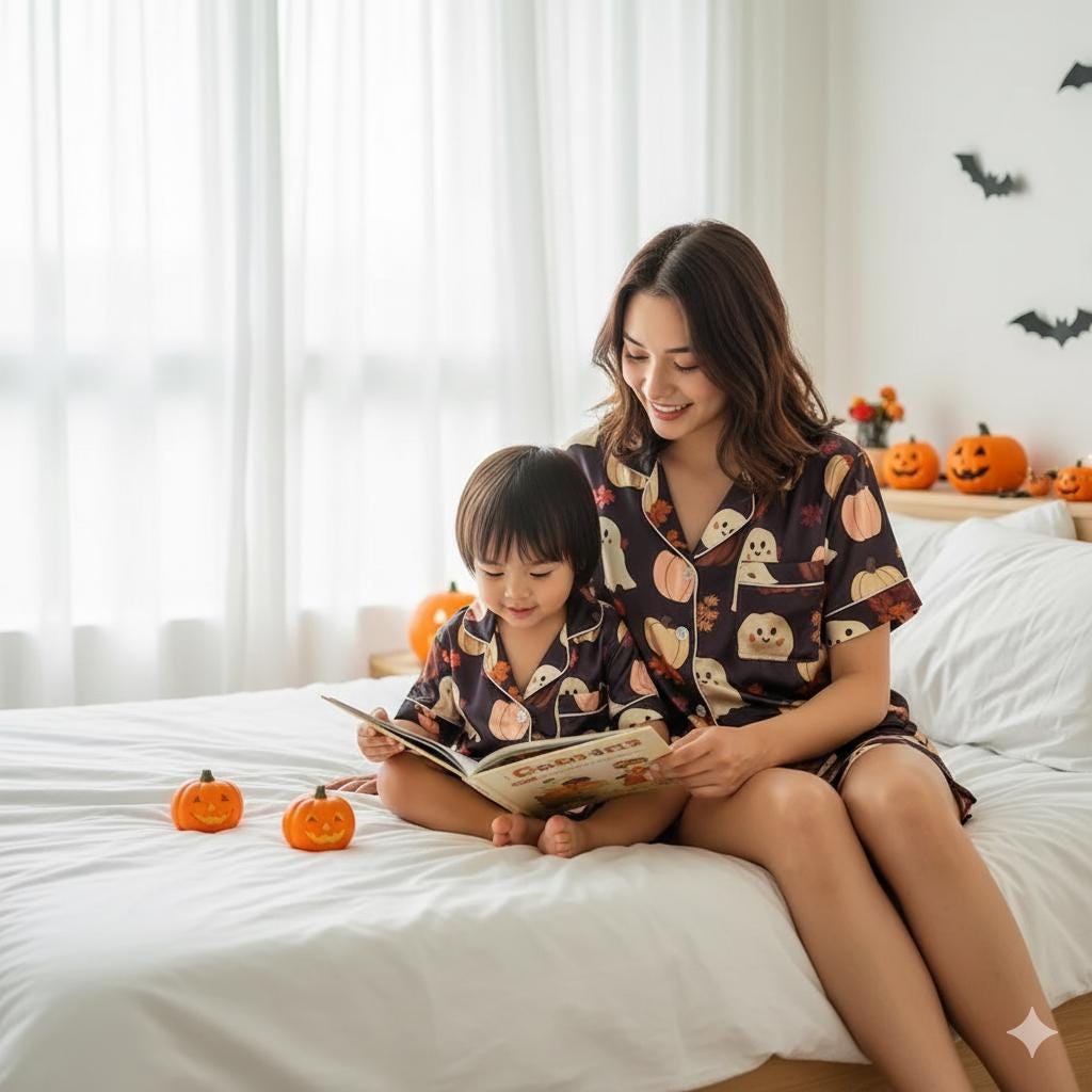 Cute Ghosts and Pumpkins Satin Pajamas Set, Fall Aesthetic Pajamas, Ghost Pajamas, Cozy Autumn Pajamas, Halloween Pajamas, Spooky Season Pjs