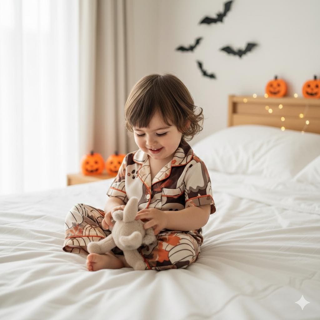Cute Ghosts and Pumpkins Satin Pajamas Set, Ghost Pajamas, Halloween Pajamas, Fall Aesthetic Pajamas, Cozy Autumn Pajamas, Spooky Season Pjs