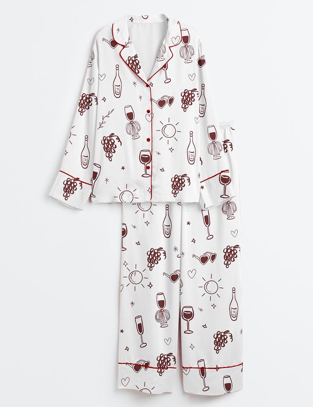 Women's Satin Pajama Set, Vino Before Vows Print, Bachelorette Wine Theme PJs, Short Sleeve Bridal Shower Pajamas, Wedding Party Gift