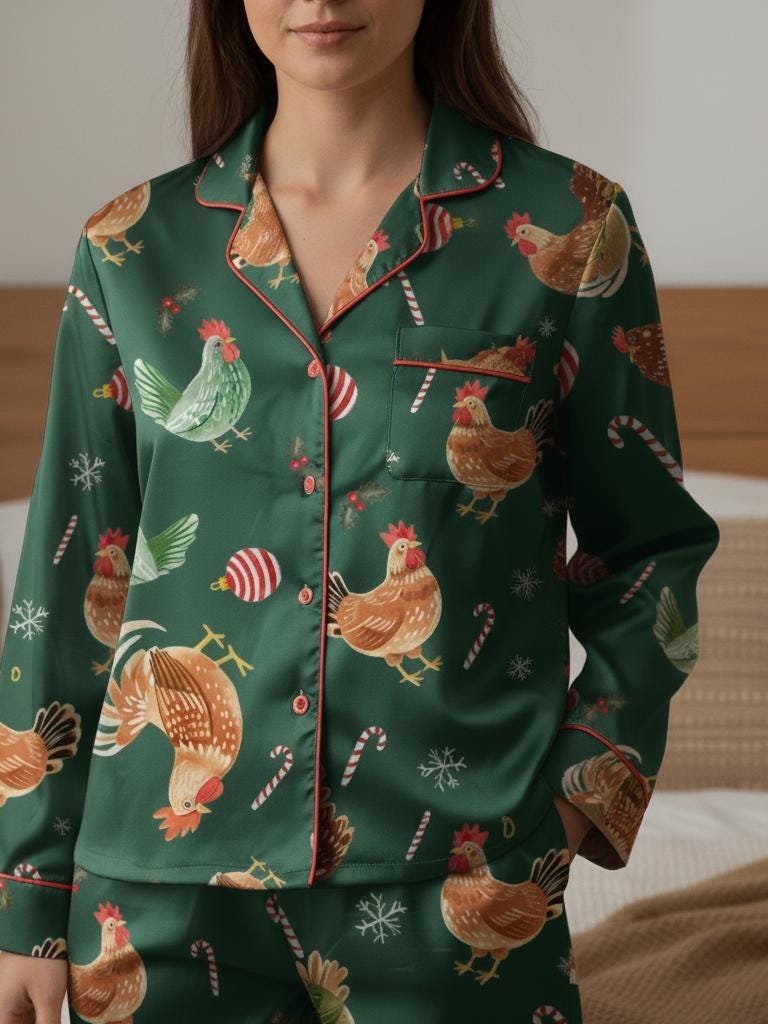 Christmas Chicken Satin Pajamas Set, Christmas Family Matching Pajama Set, Chicken Xmas Pajamas, Farmer Christmas Pajama, Merry Chickmas Pjs