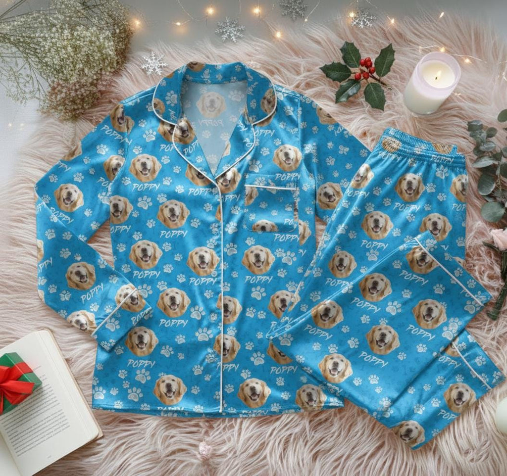 Custom Pet Face Christmas Pajamas Set, Personalized Pet Photo Pajama, Custom Cat Pyjamas, Custom Dog Pjs, Christmas Pajamas for Pet Lover