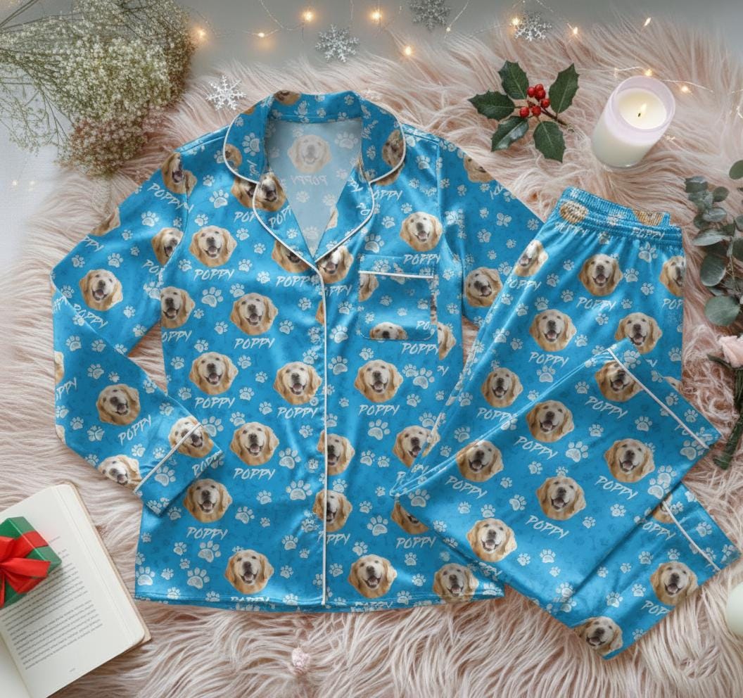 Custom Pet Face Christmas Pajamas Set, Personalized Pet Photo Pajama, Custom Cat Pyjamas, Custom Dog Pjs, Christmas Pajamas for Pet Lover