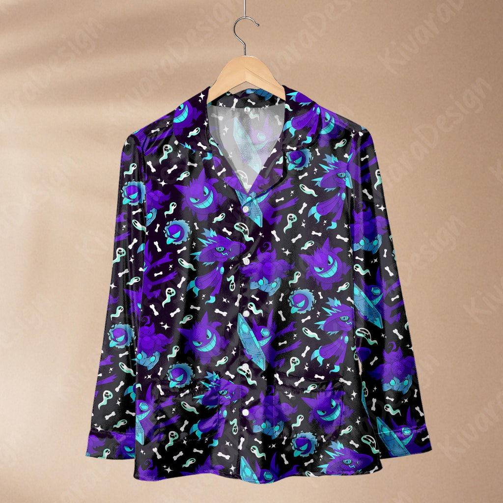 Ghostly Mystic Pajamas Set Fire Blue Ghost Anime Loungewear Polyester Blend Couple Pajamas Set
