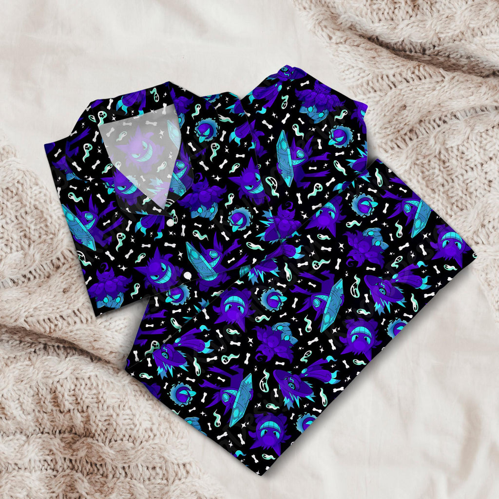 Ghostly Mystic Pajamas Set Fire Blue Ghost Anime Loungewear Polyester Blend Couple Pajamas Set
