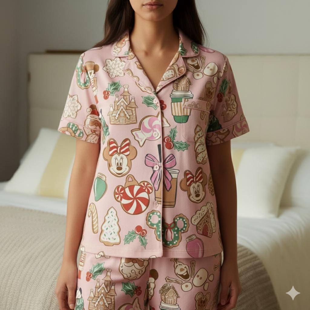 Disney Gingerbread Bakery Christmas Satin Pajamas Set, Mickey Minnie Christmas Pajama, Gingerbread Christmas Sleepwear, Family Christmas Pjs