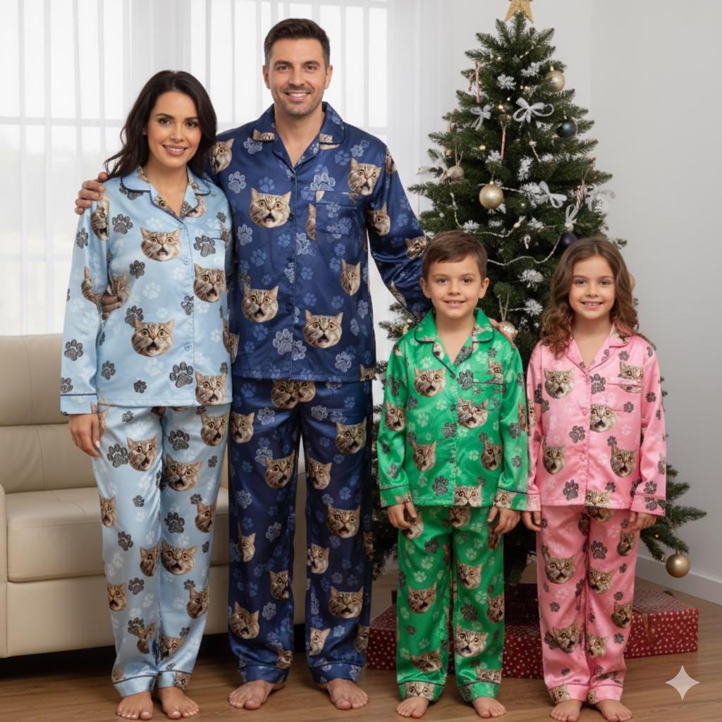 Custom Face Pajamas, Personalized Pet Photo Pajama Set, Dog Cat Pajamas, Men Women Kid Pajamas, Party Pjs, Christmas Pajamas for Pet Lover