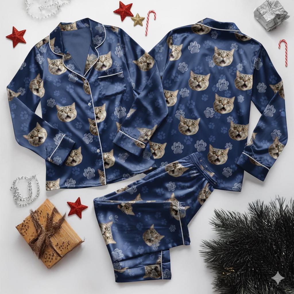 Custom Face Pajamas, Personalized Pet Photo Pajama Set, Dog Cat Pajamas, Men Women Kid Pajamas, Party Pjs, Christmas Pajamas for Pet Lover