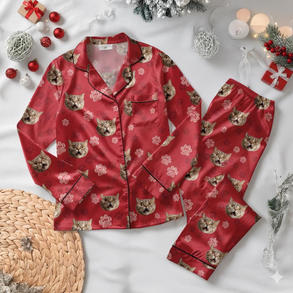 Custom Face Pajamas, Personalized Pet Photo Pajama Set, Dog Cat Pajamas, Men Women Kid Pajamas, Party Pjs, Christmas Pajamas for Pet Lover