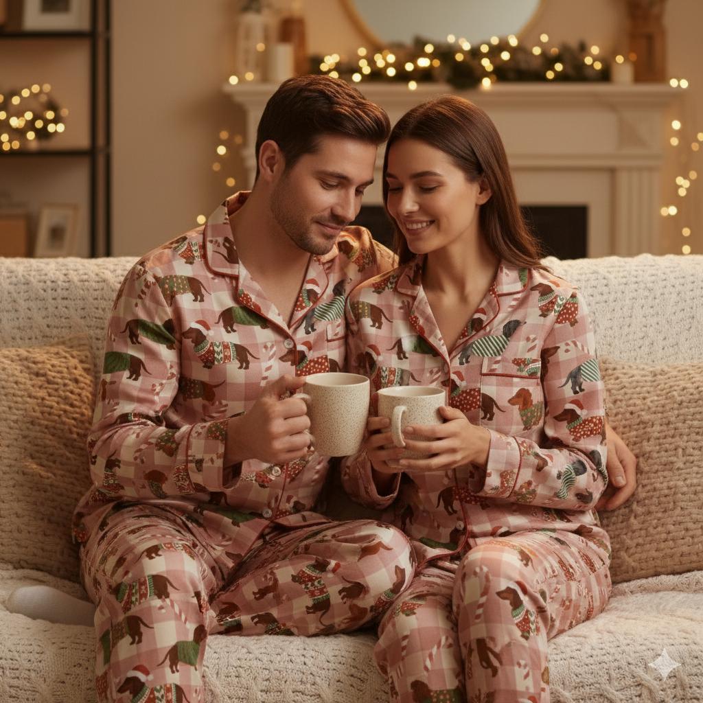 Christmas Santa Dachshund Dog Satin Pajamas Set with Face, Cute Pet Christmas Pajamas, Pet Lovers Pajamas, Christmas Macthing Family Pajamas