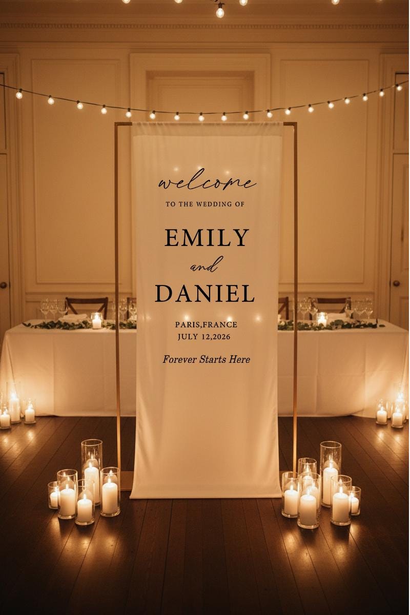 Modern Wedding Welcome Sign | Custom Linen Fabric Banner | Minimalist Wedding Decoration | Personalized Ceremony Sign