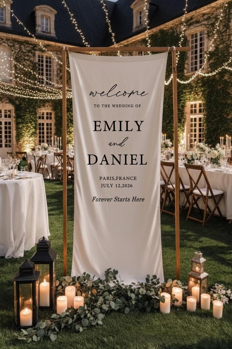 Modern Wedding Welcome Sign | Custom Linen Fabric Banner | Minimalist Wedding Decoration | Personalized Ceremony Sign