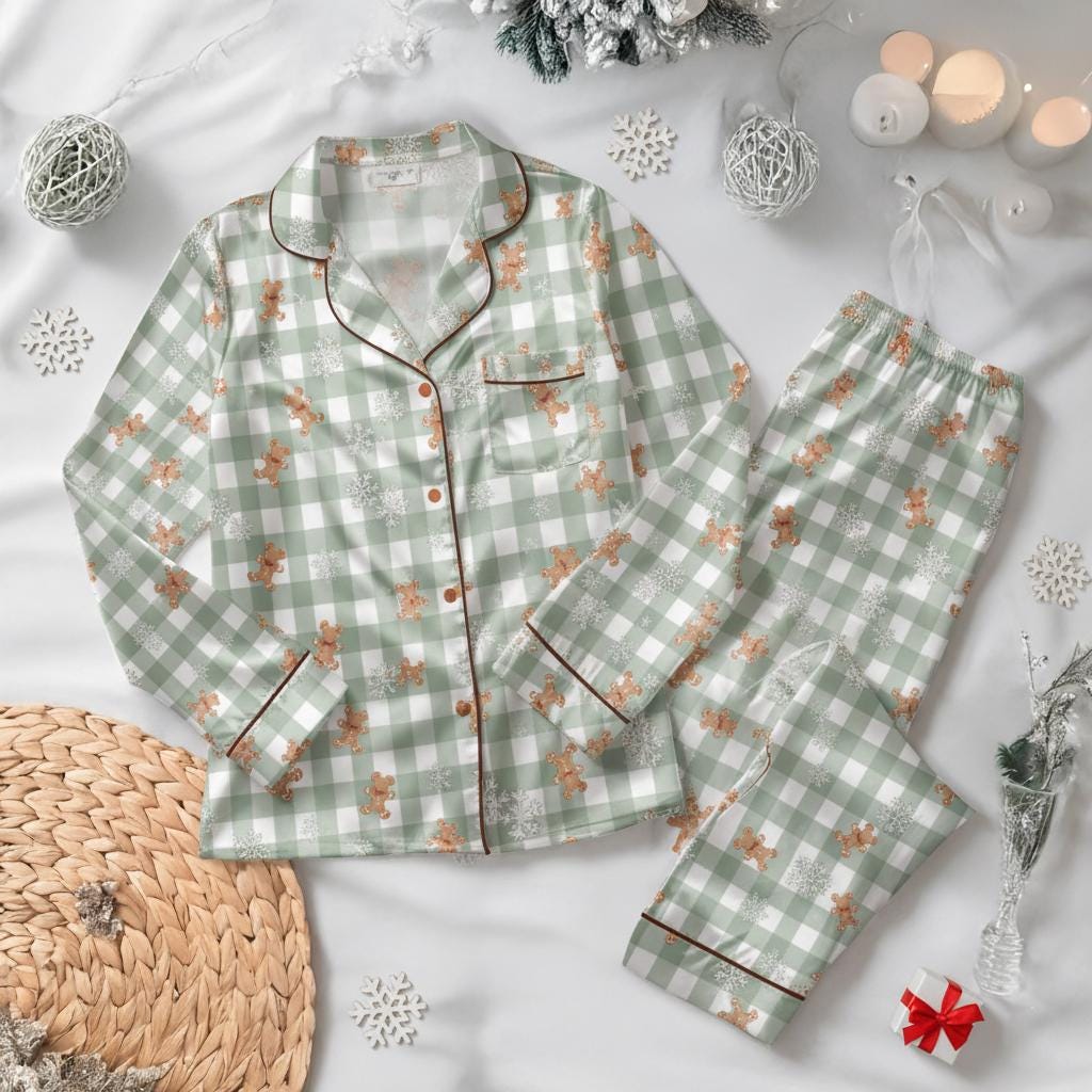 Couqette Disney Gingerbread Bakery Christmas Pajamas, Christmas Plaid Pajamas,Christmas Gift, Gingerbread Christmas Loungewear,Christmas Pjs