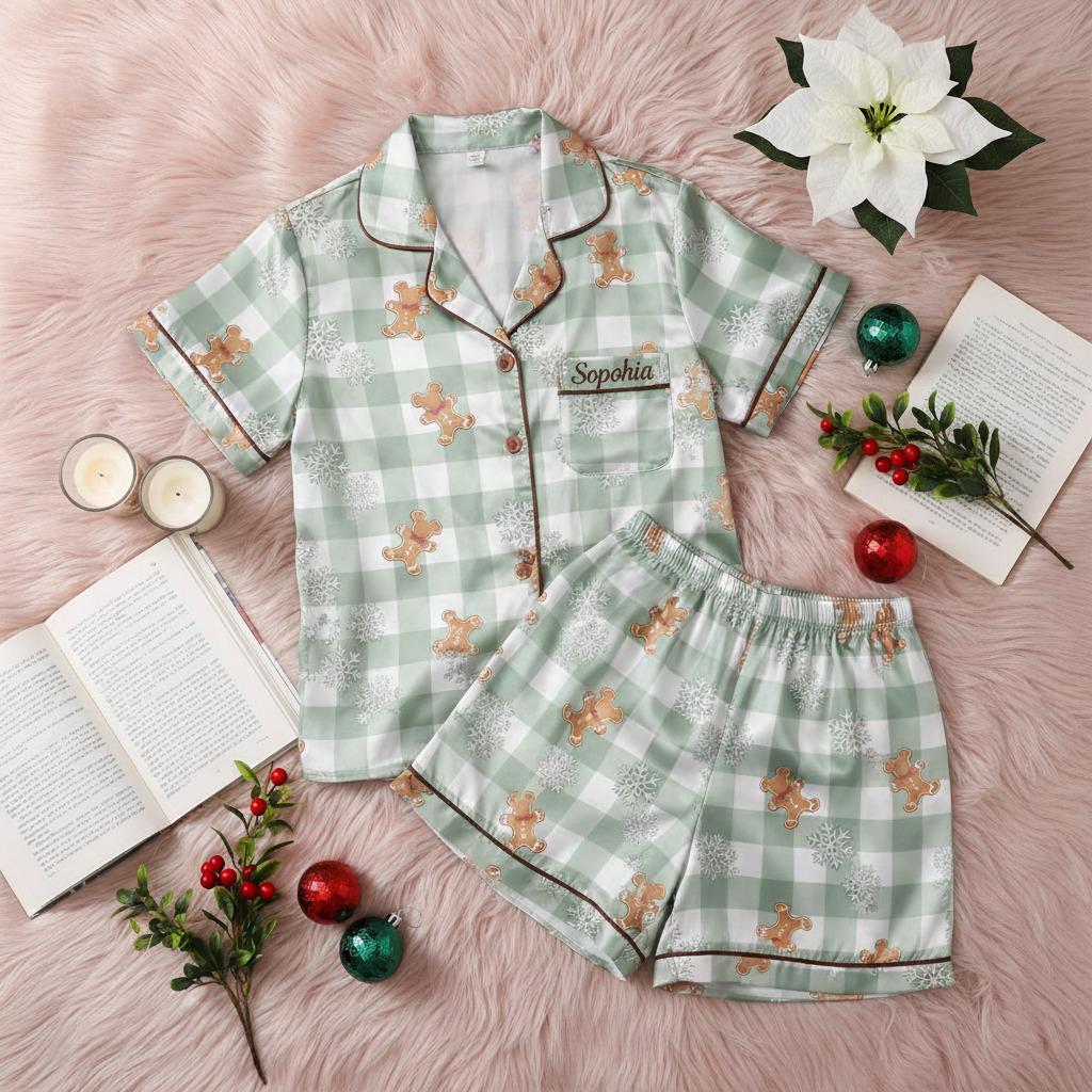 Couqette Disney Gingerbread Bakery Christmas Pajamas, Christmas Plaid Pajamas,Christmas Gift, Gingerbread Christmas Loungewear,Christmas Pjs