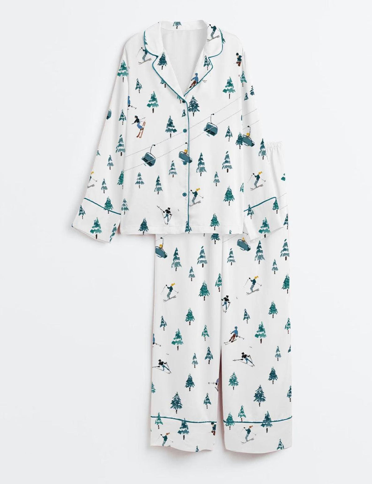 Apres Ski Mountains Satin Pajama Set, Pajamas Après Ski Mountains, Short Sleeve Mountain Pajamas, Pjs Gift for Her Winter Holiday Sleepwear