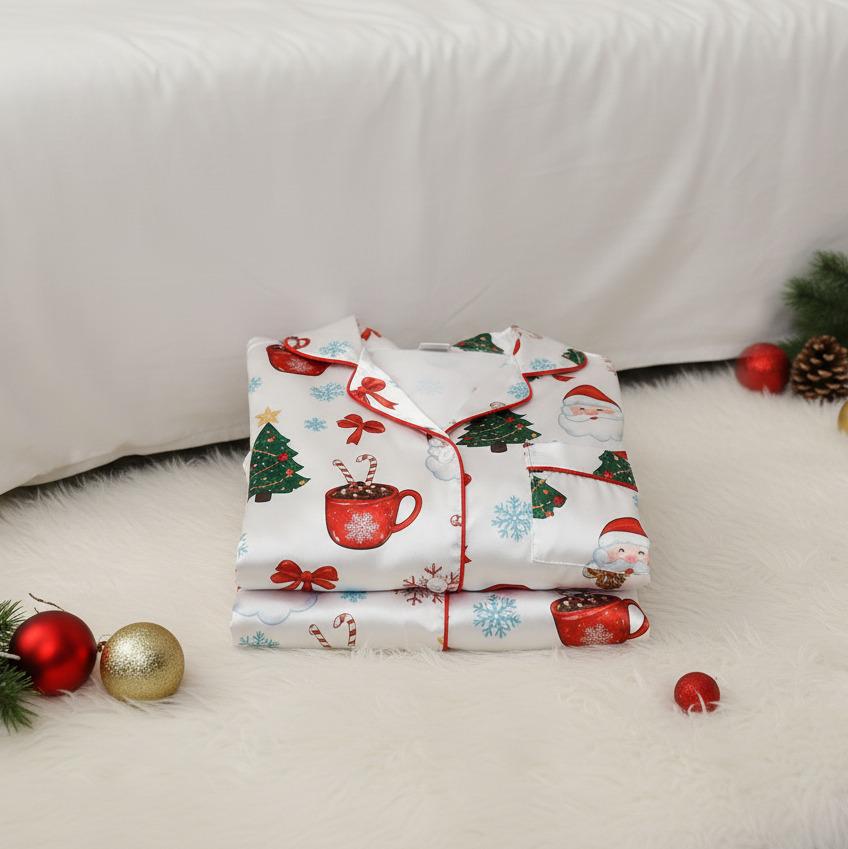 Coquette Bow Christmas Pajamas Set, Santa and Christmas Tree Sleepwear, Family Matching Pyjamas, Coquette Pajamas, Christmas Loungewear