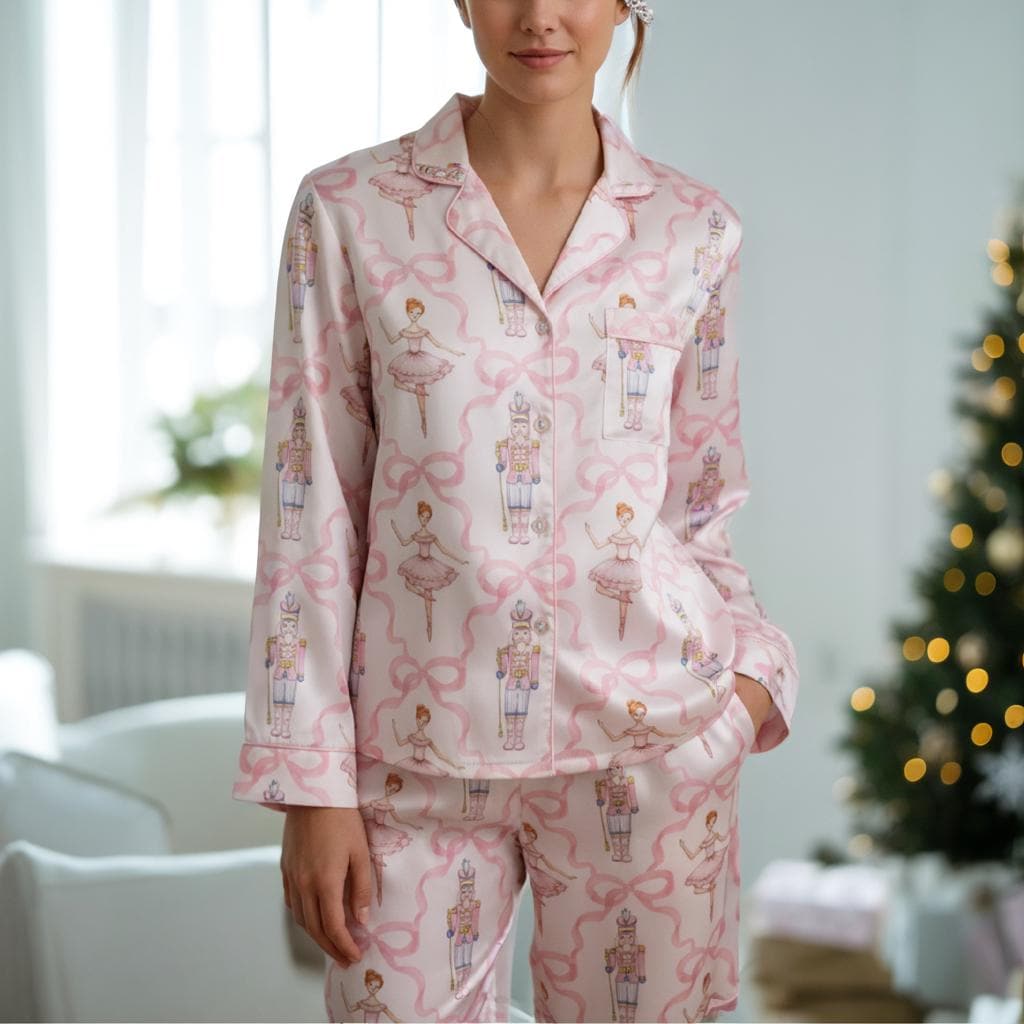 Coquette Nutcracker Ballet Christmas Satin Pajamas Set, Coquette Christmas Pajamas Set, Family Matching Pyjama, Christmas Nutcracker Pajamas
