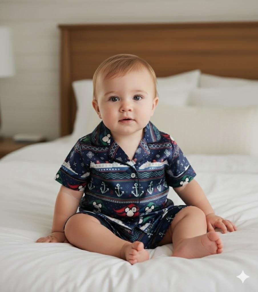 Disney Cruise Trip Scandinavian Pattern Satin Pajamas Set, Disney Cruise Ship Pajama Set, Disney Cruise Pjs, Disney Family Christmas Pajamas