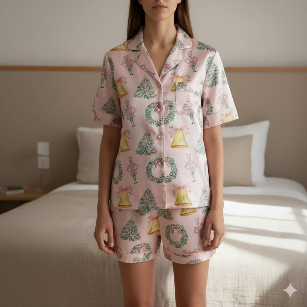 Coquette Nutcracker Christmas Satin Pajamas Set, Coquette Christmas Pajamas Set, Xmas Family Matching Pyjama, Christmas Nutcracker Pajamas