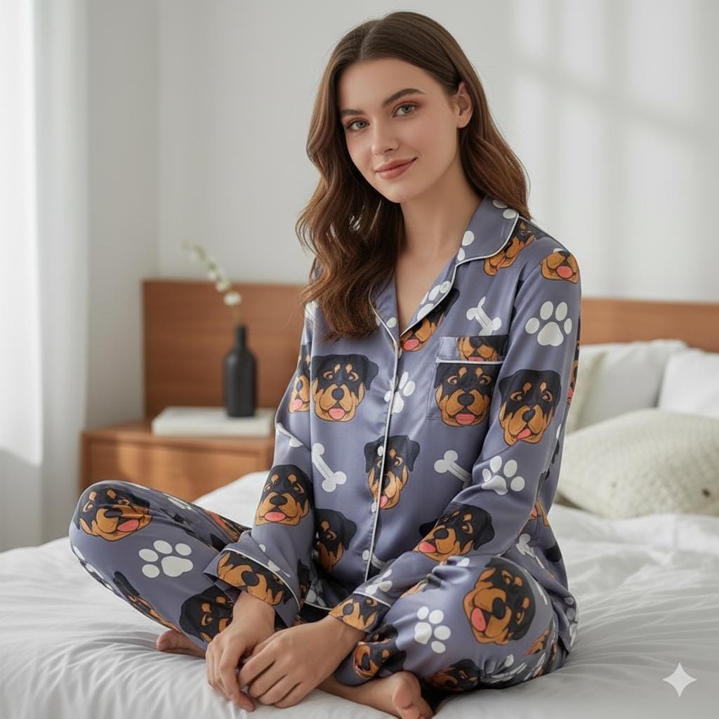 Personalized Dog Pet Face Satin Pajamas Set, Custom Pet Face Pajamas, Pet Portrait Pajamas Set, Custom Cat Photo Pajamas, Pet Photo Pajamas