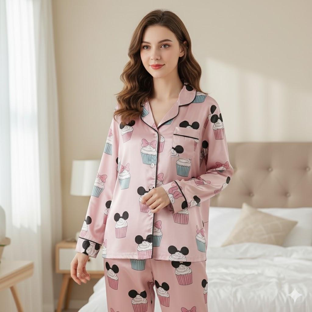 Mickey Mouse Christmas Cupcake Satin Pajamas Set, Christmas Pajamas, Very Merry Christmas Pjs, Disneyland Xmas Pajamas, Disneyu Cupcake Pjs