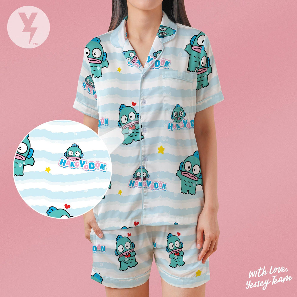 Little Blue Fish Pajamas Set, Japan Kawaii Sleepwear, Japan Character Shirt, Family Matching Pajamas shirt