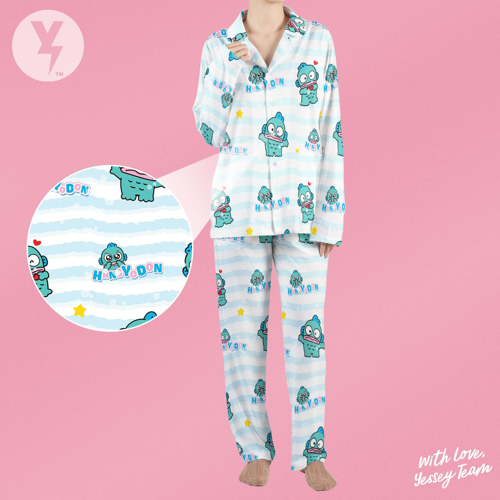 Little Blue Fish Pajamas Set, Japan Kawaii Sleepwear, Japan Character Shirt, Family Matching Pajamas shirt
