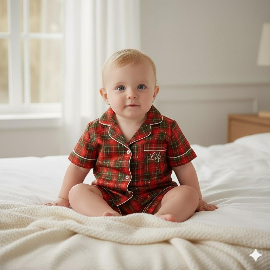 Personalized Name Family Matching Christmas Plaid Satin Pajamas Set, Family Xmas Pajamas, Family Matching Pajamas, Family Christmas Pajamas