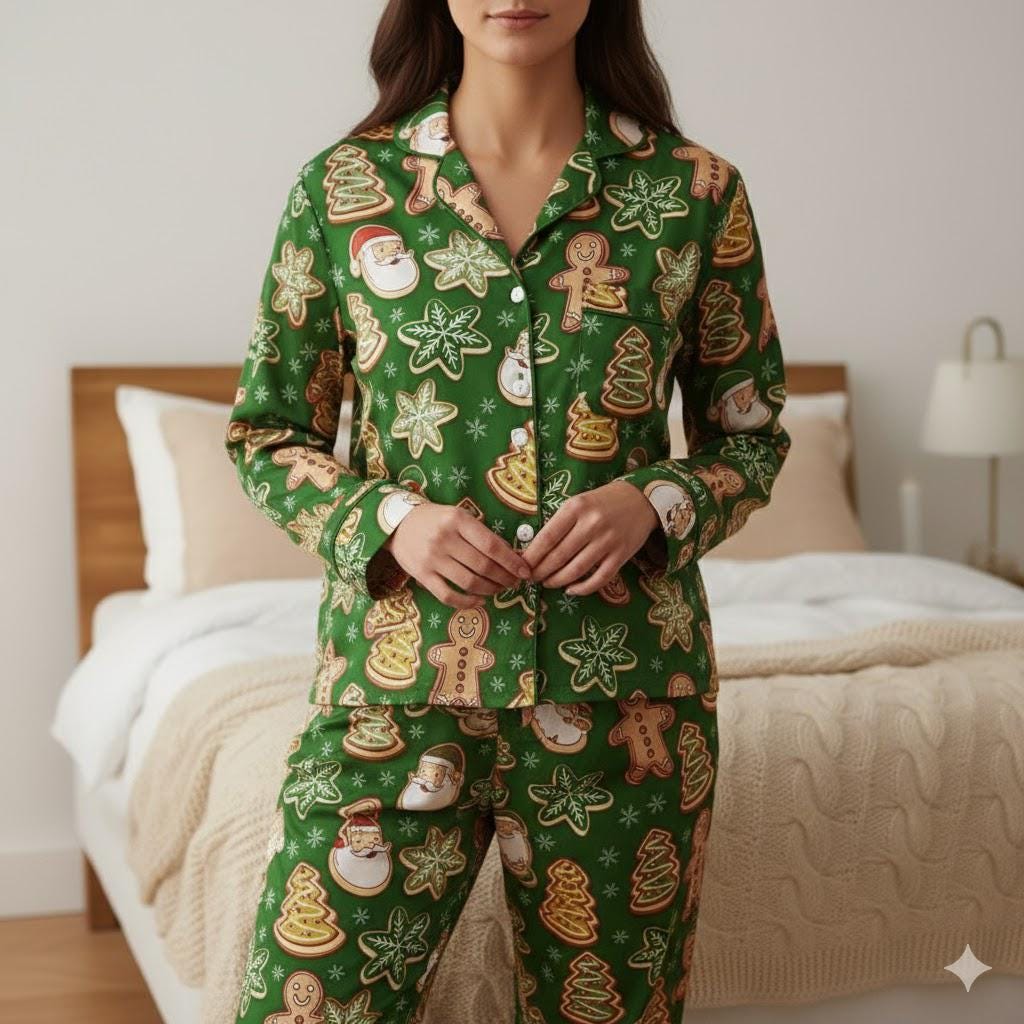 Gingerbread Santa Snowflakes Candy Christmas Satin Pajama Set, Gingerbread Pajama, Santa Claus Pajamas, Family Matching Christmas Pajamas