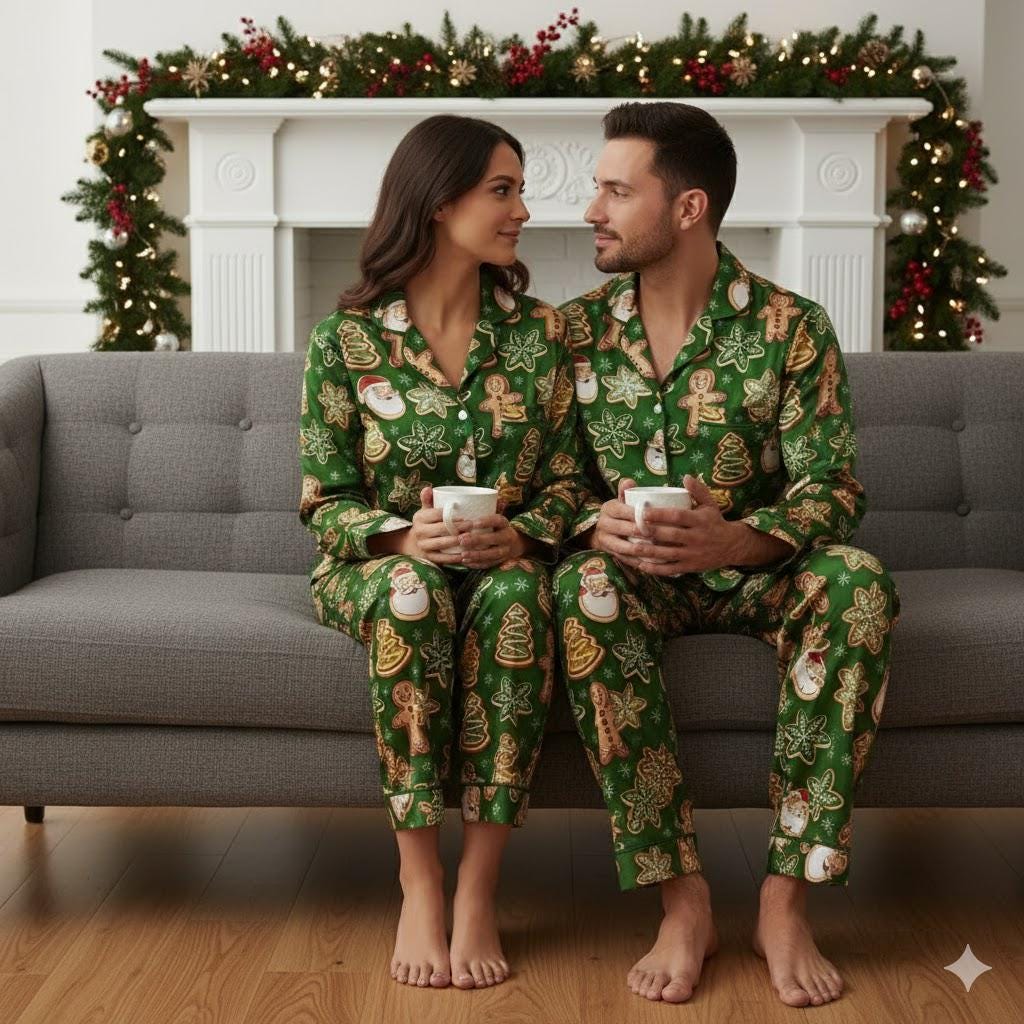 Gingerbread Santa Snowflakes Candy Christmas Satin Pajama Set, Gingerbread Pajama, Santa Claus Pajamas, Family Matching Christmas Pajamas