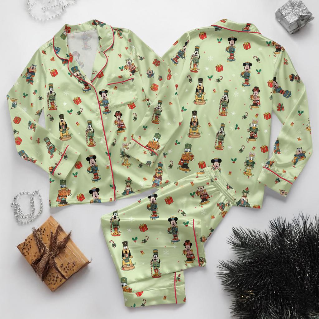 Disney Mickey and Friends Nutcracker Christmas Satin Pajamas Set, Disney Christmas Family Pajamas, Xmas Holiday Outfit, Disney Christmas pjs