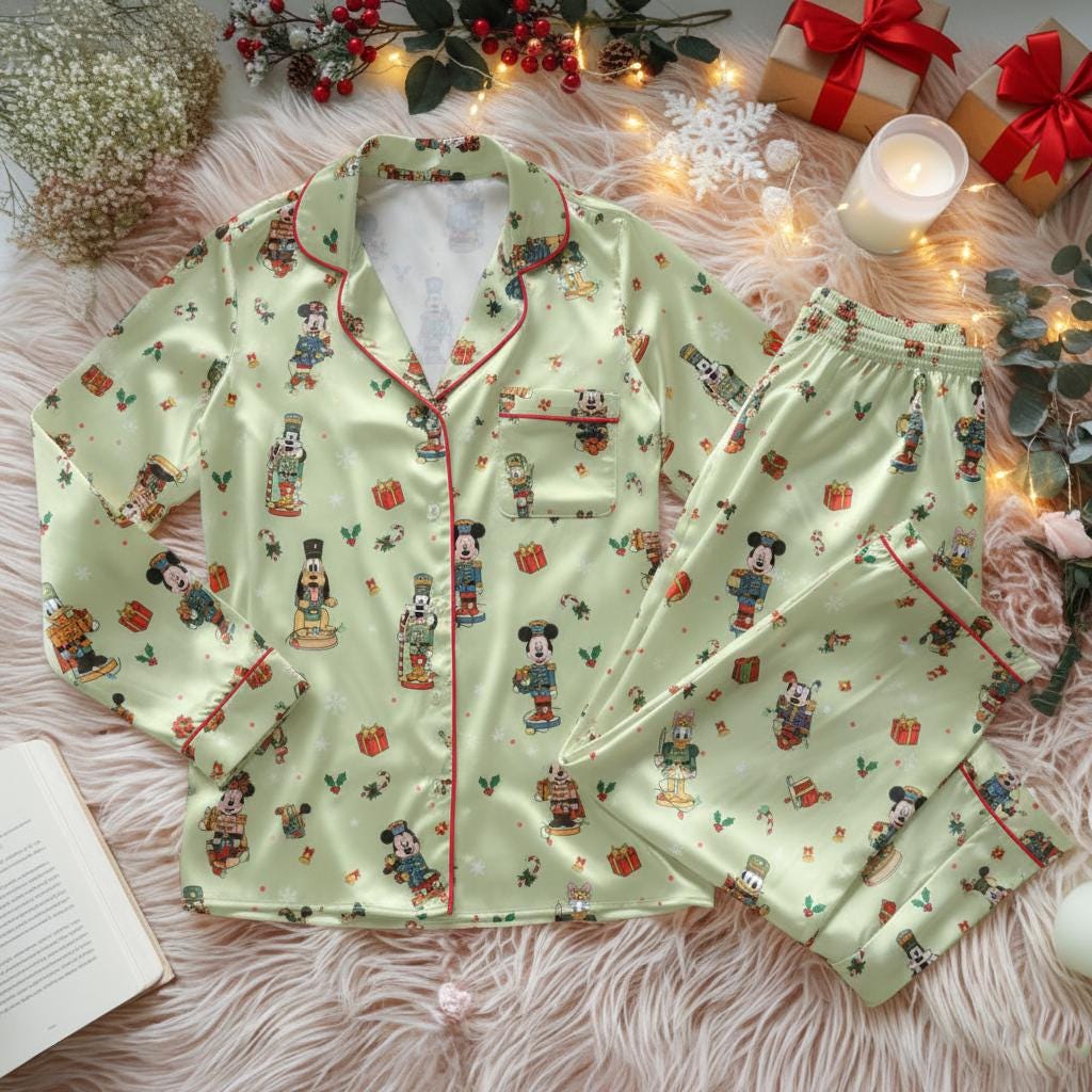 Disney Mickey and Friends Nutcracker Christmas Satin Pajamas Set, Disney Christmas Family Pajamas, Xmas Holiday Outfit, Disney Christmas pjs