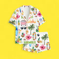 Aloha Pajama Set, Tropical Hibiscus Print Sleepwear, Women's Floral Beach Loungewear PJs Gift