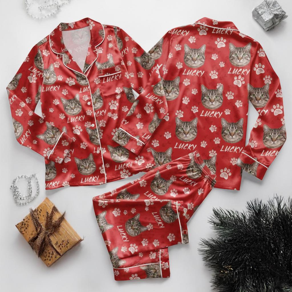 Custom Pet Face Christmas Pajamas Set, Personalized Pet Photo Pajama, Custom Cat Pyjamas, Custom Dog Pjs, Christmas Pajamas for Pet Lover