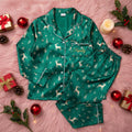 Custom Name Christmas Reindeer and Christmas Tree Satin Pajamas Set, Family Christmas Sleepwear, Reindeer Pajamas, Christmas Pajamas